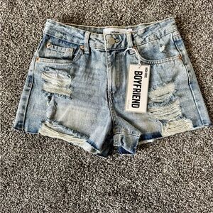 refuge Blue Distressed Taille Haute Boyfriend Jean Shorts Size 01 NWT